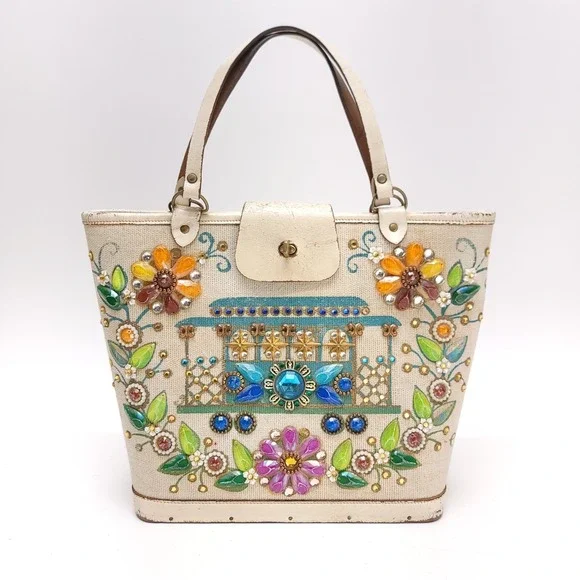 Enid Collins Of‎ Texas Vintage 1960s Purse Bag Cable Car Genuine Handbag - Picture 2 of 13